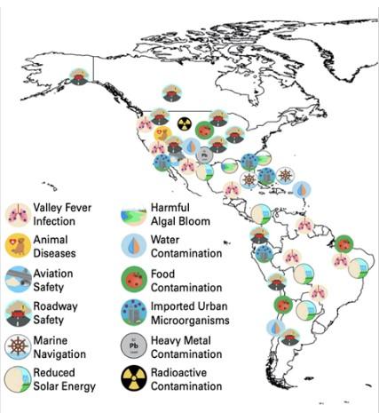 A map of the world with different types of pollution.